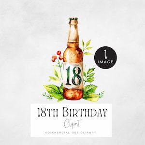 Prost auf Bierchen 18 | EINZELBILD | Bier Flasche Clipart, Bierkrug, Alchohol und Getränke Party, Coming of Age Feier, männlicher Geburtstag