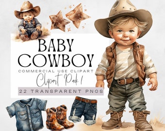 Baby Boy Cowboy Clipart, Watercolor Baby Shower, Cute Little Western Clip Art, Wild West Country, Nursery Decor, Boy, Boots, Hat, Dallas,