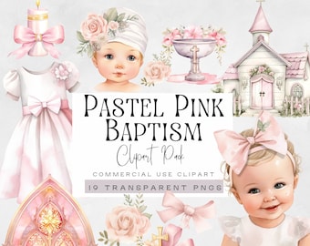 Pastel Pink Baptism Clipart,  Watercolor Baby Girls Christening Dress Clip Art, Religious Graphics, Bible png, Toddler, Stained Glass Window