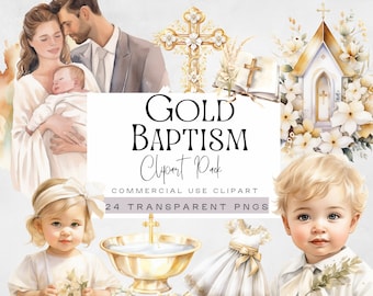 Clipart battesimo neonato, clipart religiosa, grafica battesimo ragazza, illustrazioni cattoliche, png cristiani dell'acquerello oro, commerciale
