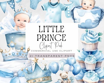 Prinz-Baby-Dusche png, kleiner Prinz Clipart, Aquarell blauer Junge-Baby-Dusche-Grafik, königliche Könige Krone Clipart, Geschlecht offenbaren,