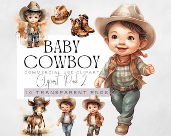 Baby Boy Cowboy Clipart, Watercolor Baby Shower, Cute Little Western Clip Art, Wild West Country, Nursery Decor, Boy, Boots, Hat, Dallas,