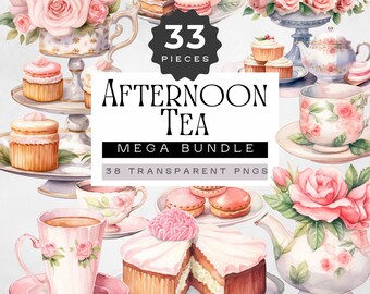 Girls Afternoon Tea Party Clip Art, Pink Shabby Chic High Tea Bridal Shower, Watercolor Floral Mothers Day Garden Party, Cards, Junk Journal