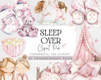 Sleepover Clipart, Pajama Squad Party Clip Art, Slumber Birthday Graphics, Pyjama Parties png, Sleep Over images, Movie Night illustrations