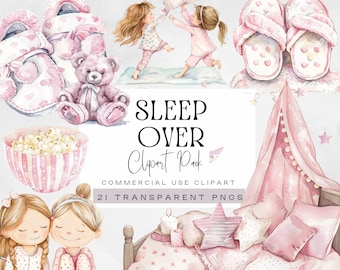 Sleepover Clipart, Pajama Squad Party Clip Art, Slumber Birthday Graphics, Pyjama Parties png, Sleep Over images, Movie Night illustrations