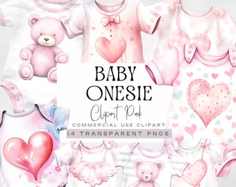 Watercolor Baby Clothes Clipart, Pink Newborn Girl pngs, Little Sweet Heart Baby Shower Graphics, Sweetheart Clip Art, Teddy Bear Onesie png