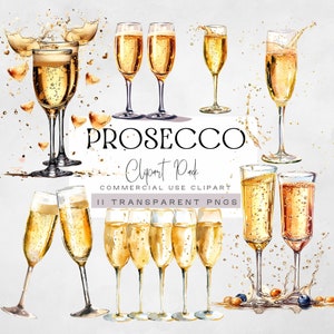Clipart di Prosecco, bicchieri di champagne, grafica Fizz per matrimoni ad acquerello, clip art di alcol, cocktail png, immagini di celebrazione della festa nuziale,