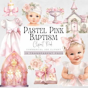 Pastel rosa bautismo clipart, acuarela bebé niñas bautizo vestido clip art, gráficos religiosos, Biblia png, niño pequeño, vidriera