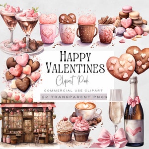 Imágenes Prediseñadas de chocolates dulces de San Valentín, imágenes prediseñadas de champán de San Valentín, galletas y cupcakes rosas, tienda de dulces, gráficos de boda de amor, cita nocturna