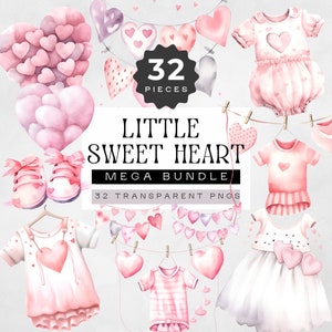 Clipart de baby shower de petit coeur doux, vêtements sur la ligne clipart, nos graphiques d'invitation de sweetheart pour une fille, décoration de chambre d'enfant, vêtements mignons