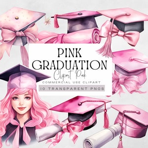 Clipart di cappello di laurea rosa, clipart di cappello e diploma, grafica per festa di laurea, illustrazioni di ragazze laureate, cappello di laurea e certificato png,
