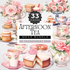 Mädchen Nachmittagstee Party Clip Art, Pink Shabby Chic High Tea Brautparty, Aquarell Blumen Muttertag Gartenparty, Karten, Junk Journal