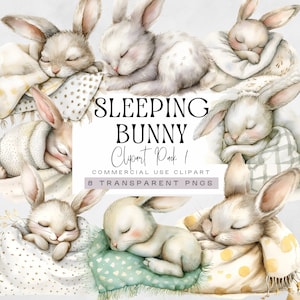 Schlafendes Häschen Clipart, süßes Kaninchen schlafend, süße Träume png, Kinderzimmer Grafik, Kartenherstellung, schlafende Tiere Illustration Aquarell