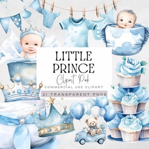 Prince Baby Shower png, Clipart Le Petit Prince, aquarelle bleu garçon Baby Shower Graphics, Clipart Couronne des rois royaux, sexe révélateur,
