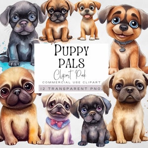 Entzückende Welpe Clipart, Hundefreunde Clip Art, Aquarell Rassen Clipart, Hundeliebhaber, Kawaii Süßer Hundefriseur, Geburtstagseinladung Grafiken