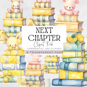 Nuovo capitolo Baby Shower Clipart, ClipArt di libri di fiabe, Tema del libro, Genere neutro, Pila di grafica di libri di storie, Invito di neonati, Clipart di ragazze
