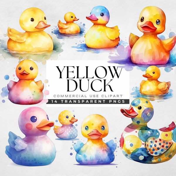 Yellow Duck Clipart, Watercolor Ducks Clip Art, Cute Rubber Duckie Png, Baby Shower Graphics, Plastic Duckies Images, Nursery Ilustrations