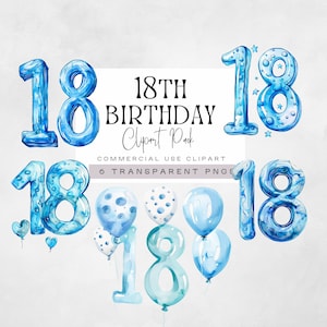18e verjaardag jongen png, blauwe aquarel 18 clipart, hallo achttien jaar oud, verjaardagsfeestje graphics, mannelijke verjaardag ploeg, commercieel gebruik