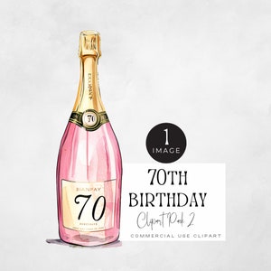 70e verjaardag-clipart | ENKELE AFBEELDING | 70 jaar oud, png, zeventig jaar, illustraties, fantastisch en 70 afbeeldingen, roze champagnefles vrouwelijk