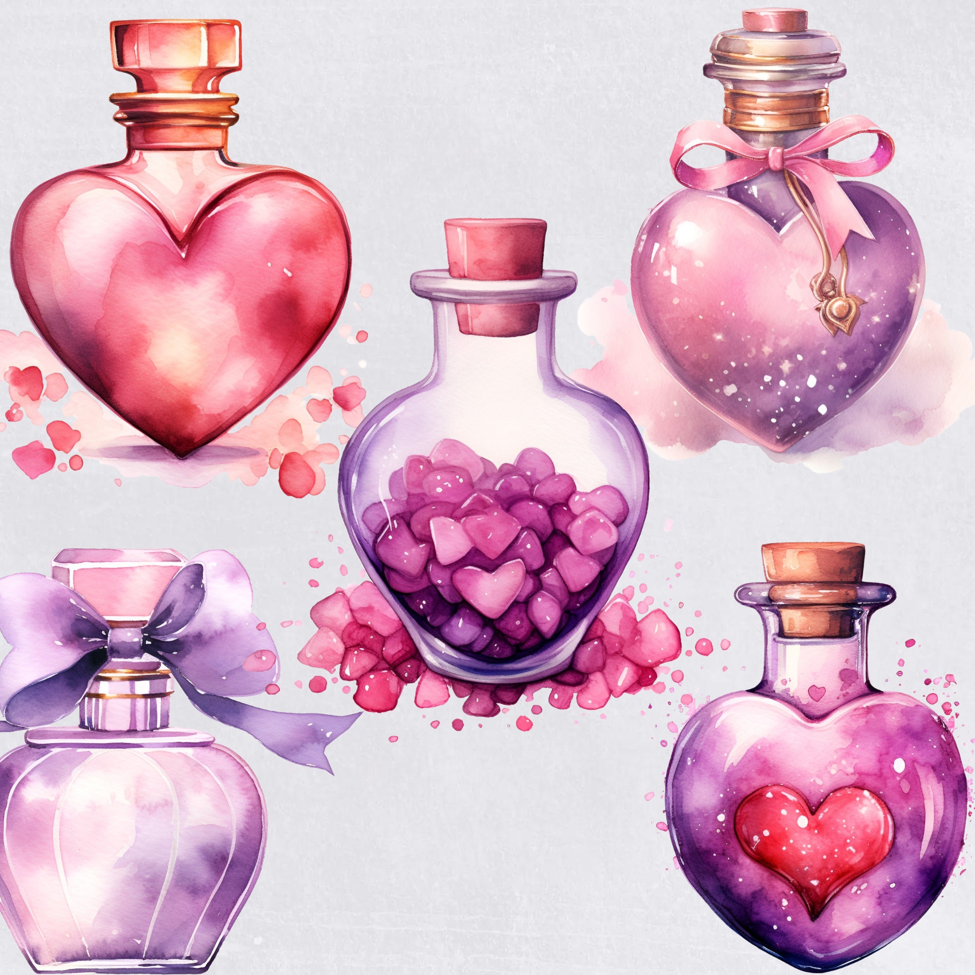 Love Potion Bottle Clipart, Watercolor Valentines Clip Art, Magic ...