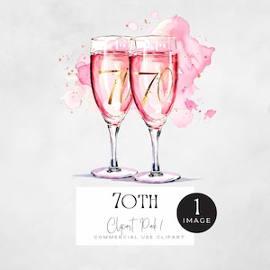 70e anniversaire des cliparts | IMAGE UNIQUE | 70 ans png, soixante-dix ans, clipart, fabuleux et graphiques des années 70, verres à champagne roses femme