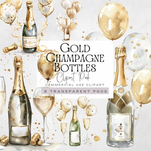 Imágenes prediseñadas de botella de champán, imágenes prediseñadas de celebraciones de bodas de oro, png de cumpleaños, ilustraciones de celebraciones nupciales, imágenes de Navidad o cumpleaños