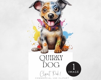 Watercolor Quirky Dogs Clipart | SINGLE IMAGE | Cute Puppy, Junk Journal, Dog Breeds, Pets illustration, Animals Graphics, Commercial Use