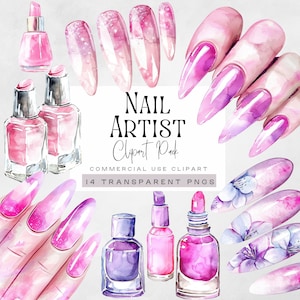 Nail Artist Clipart, Beauty Salon Clipart, Pink Manicure Graphics, Polish Bottles png, Hand with Nail Polish, Technician Images, Extensions