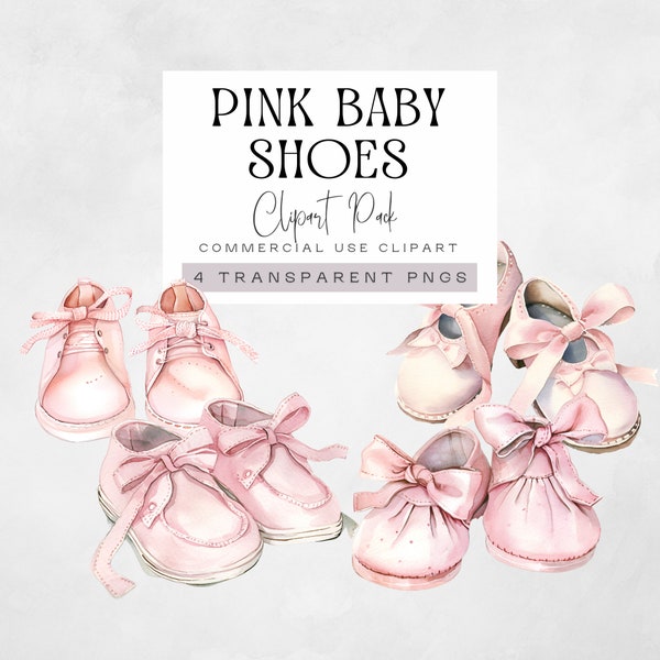 Baby Shoe Clipart, Pink Shoes Clip Art, Watercolor Baby Shower Graphics, Nursery pngs, Newborn Baby Girl Illustrations, Commerical License