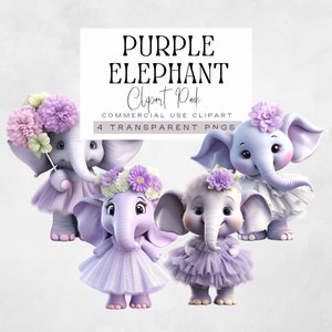 Paarse olifant PNG, lila babyshower clipart, olifant in een auto met ballonnen illustraties, 3D aquarel verjaardagsfeestje graphics meisje
