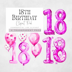 18 Jahre Geburtstag Mädchen | Rosa Aquarellballons, achtzehn Jahre alte Grafiken, Geburtstagskönigin, Mädchen-Partyfeier, erwachsen werden