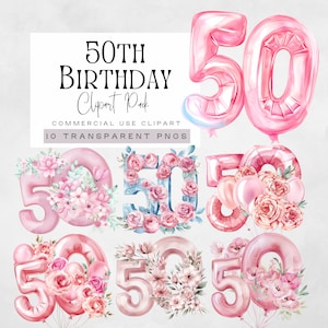 Vijftig clipart, Happy 50e verjaardag vrouwen png, roze bloemen 50 illustratie, 50 Years Old en Fabulos Graphics, afbeelding Aged to Perfection,
