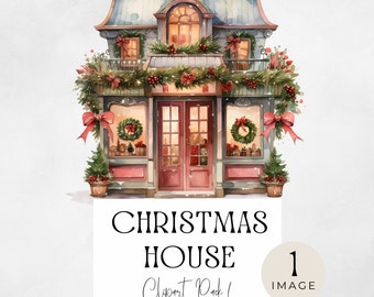 Christmas Village Houses Clipart | SINGLE IMAGE | Winter Holiday Scene, Christmas Village, Scandinavian Christmas Png, Scandi Houses