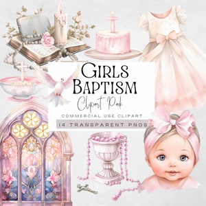 Mädchen Taufe Clipart, Pastell Rosa Baby Clip Art, Aquarell Taufkleid Grafiken, Religiöse Bibel png, Kleinkind, Buntglasfenster