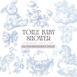 Toile babyshower clipart, lichtblauwe chinoiserie pngs, aquarel baby onderweg graphics, lichtblauwe bloemen kwekerij toile de jouy-illustraties