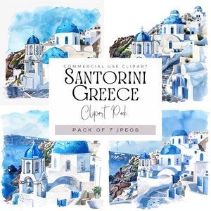 Santorini Clipart, Greece Summer Clip Art, Holiday Travel Vacation, Junk Journal, Scrapbooking, Romantic Vacation Graphics, Commercial Use,