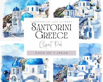 Santorini Clipart, Greece Summer Clip Art, Holiday Travel Vacation, Junk Journal, Scrapbooking, Romantic Vacation Graphics, Commercial Use,