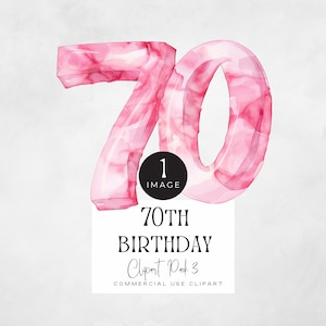 70e verjaardag-clipart | ENKELE AFBEELDING | 70 jaar oud png, zeventig jaar, illustraties, fantastisch en 70 afbeeldingen, roze aquarel, vrouwelijk feest