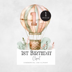 Clipart Montgolfière pour 1er anniversaire, non sexiste | IMAGE UNIQUE | Premier anniversaire ballon png, garçon ou fille d'un an inviter des graphiques,