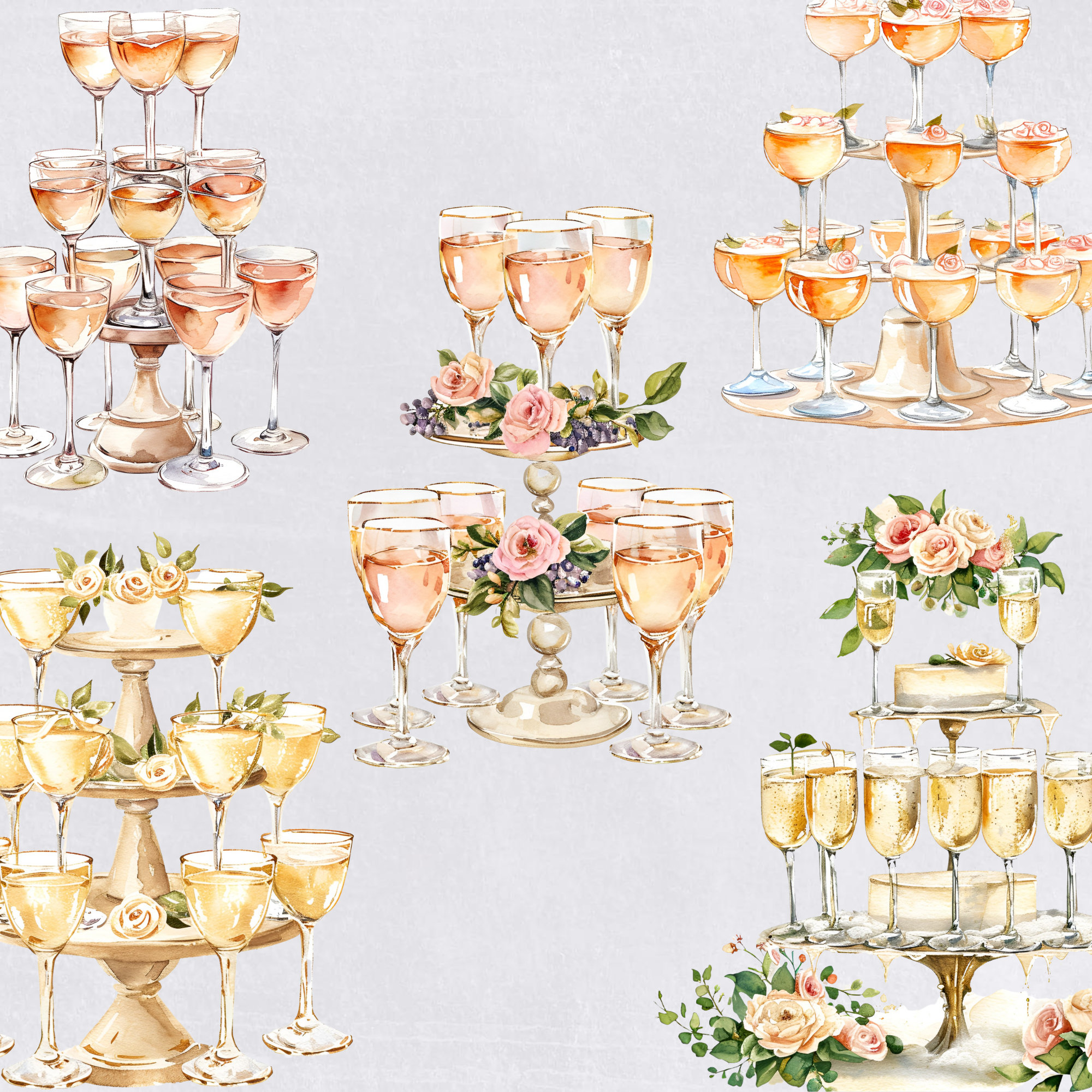 Wedding Champagne Tower Clipart, Champagne Flutes Clip Art, Bar Menu