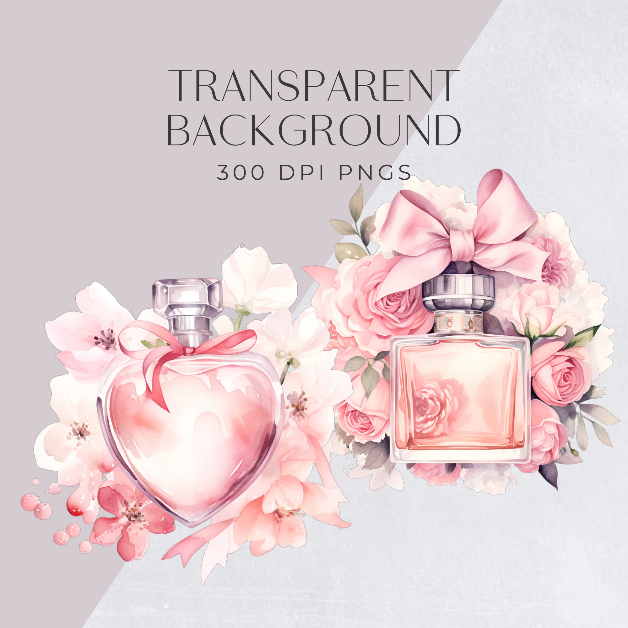 Pink Perfume Bottle Clipart, Floral Watercolor Bottles Clip Art, Wall ...