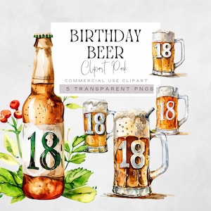 Prost auf Bierchen 18 | EINZELBILD | Bier Flasche Clipart, Bierkrug, Alchohol und Getränke Party, Coming of Age Feier, männlicher Geburtstag