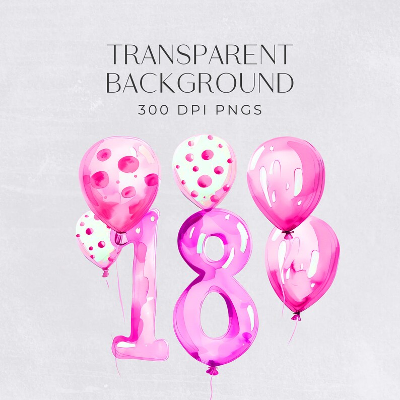 18th Birthday Girl Png | Pink Watercolor Balloons, Eighteen Years Old ...
