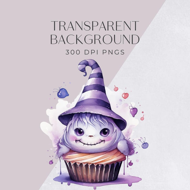 Halloween Cupcakes Clipart, Watercolor Witch Trick or Treats Clip Art ...
