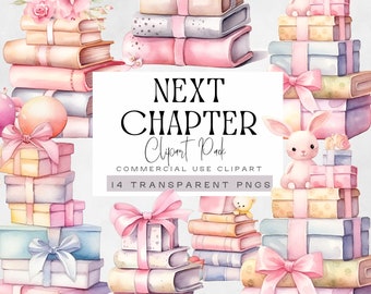 New Chapter Baby Shower Clipart, Pink Storybook Clip Art, Book Theme, Baby Girl invitation, Stack of Story Books Graphics, Commercial Use