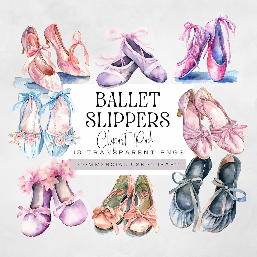 Ballet Slippers Clipart, Pink Ballerina Shoes Clip Art, Blue Watercolor ...