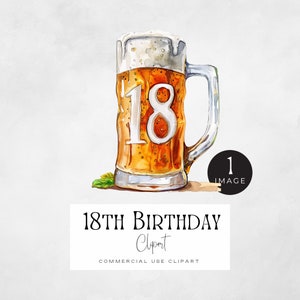 18. Geburtstag Png, Aquarell Bierglas Clipart | EINZELBILD | Coming of Age, Prost auf Bier, Becher, Alkohol & Getränke Grafiken, Party