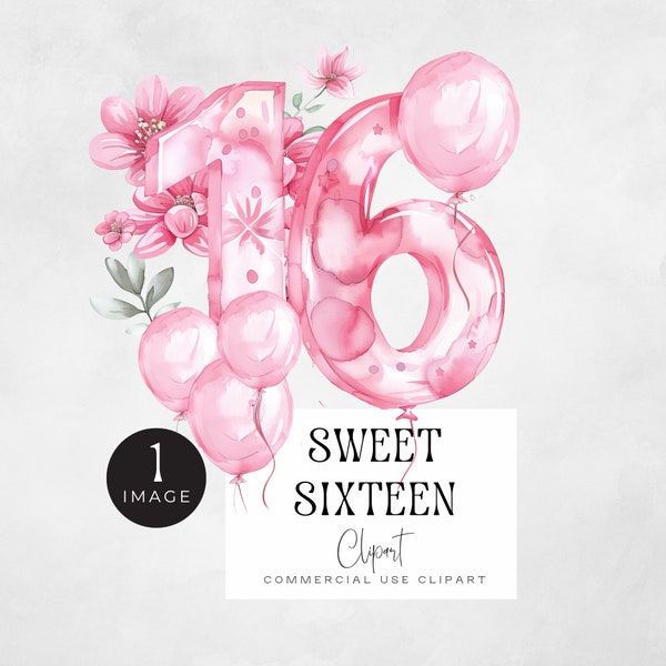 Sweet Sixteen Birthday Girl png | SINGLE IMAGE | Sweet 16 Queen Graphics, Pink Watercolor Sixteenth Birthday Era Graphics, 16th Party