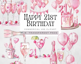 Happy 21st Birthday Png,  Pink Champagne Bottle, Twenty One & Fabulous, 21 And Fabulous, Aged to Perfection, Cake Toppers, Invitations