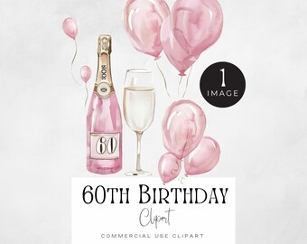 60er Geburtstag Clipart Png Einzelbild | 50 Jahre alte Grafik, gealtert zur Perfektion, Champagnerflasche, Blumenmuster